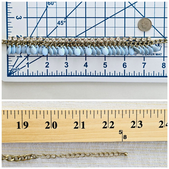 Statement Necklace Blue Beads Rhinestone Goldtone Chain Classic Retro Cocktail - Picture 5 of 12